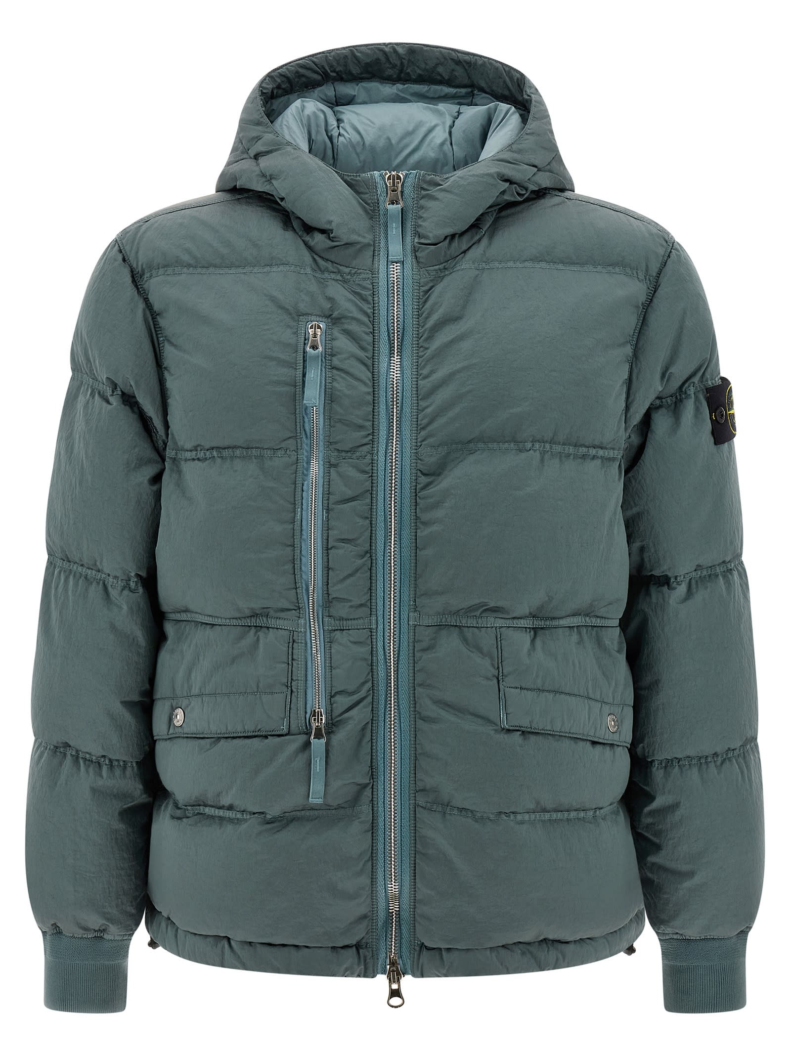 Stone Island Metal Nylon Down Jacket In Green