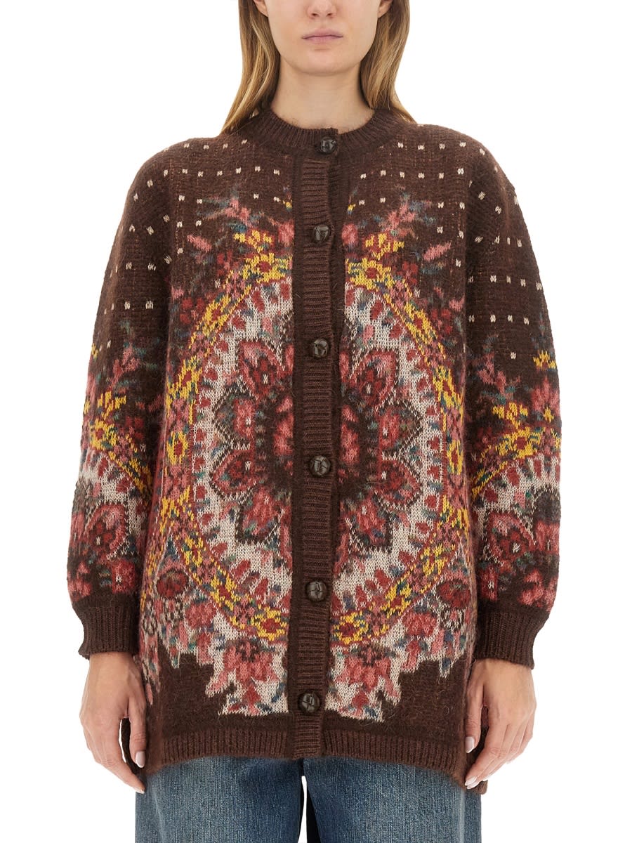 Shop Etro Cardigan With Logo In Brown