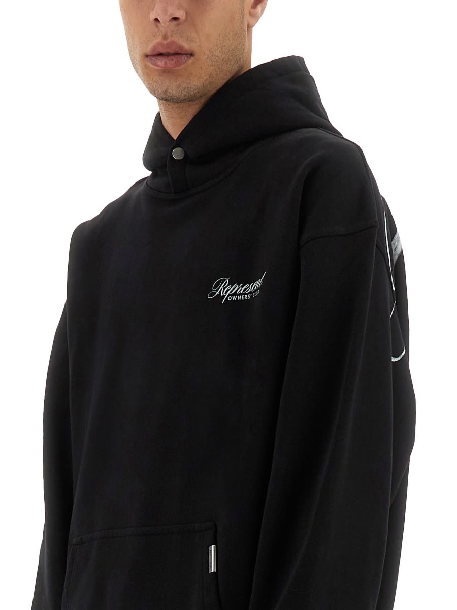 Represent Black Hoodie With Logo Lettering Detail On The Front And Maxi Logo Print On The Rear In Cotton Man In Black