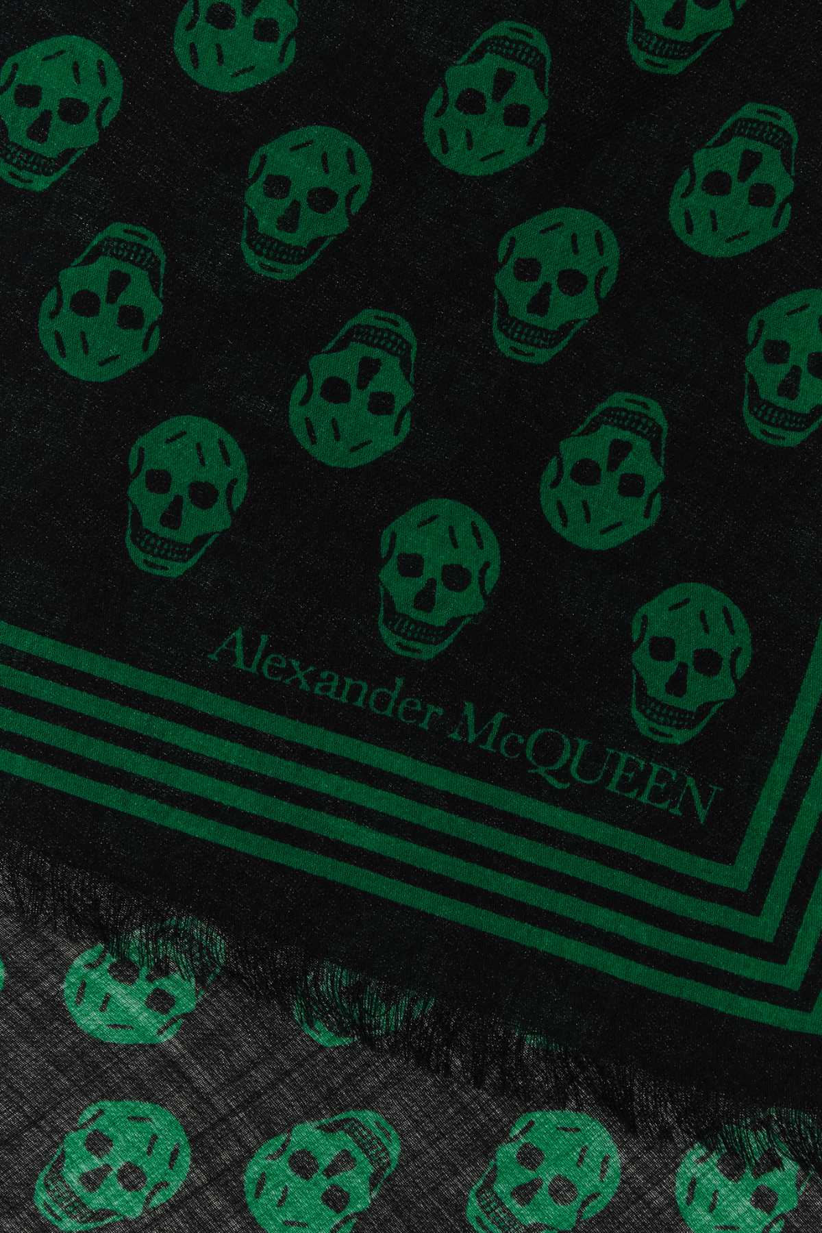 Shop Alexander Mcqueen Printed Wool Scarf In Blacklightgreen