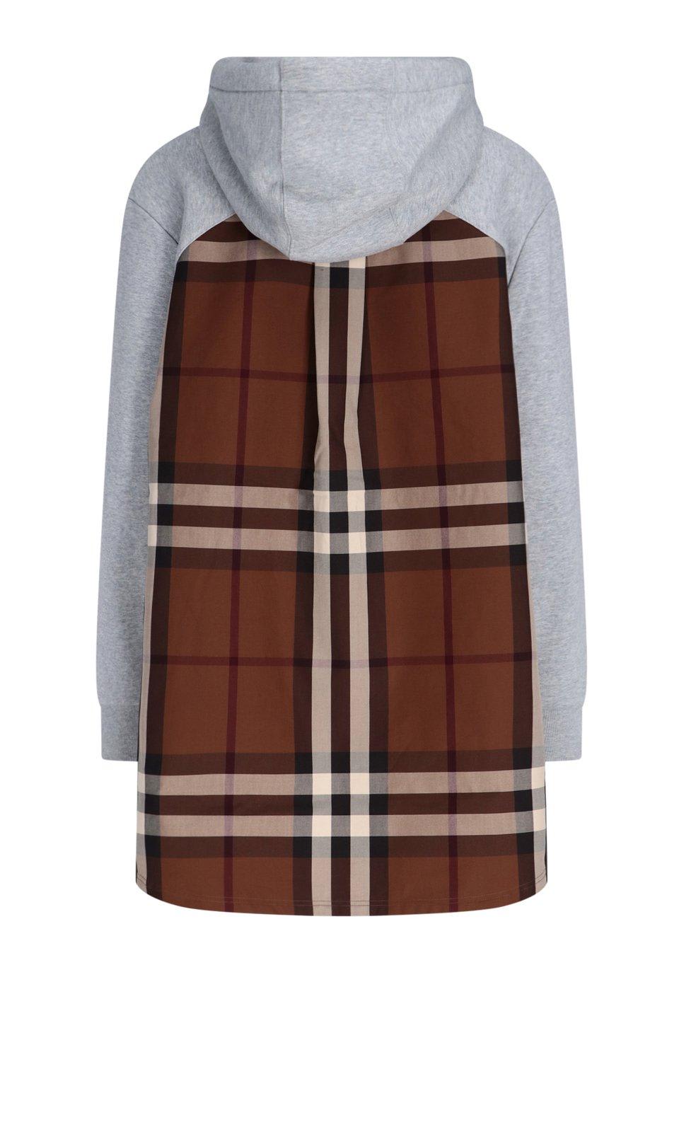 Shop Burberry Check Panelled Drawstring Hoodie In Multicolour