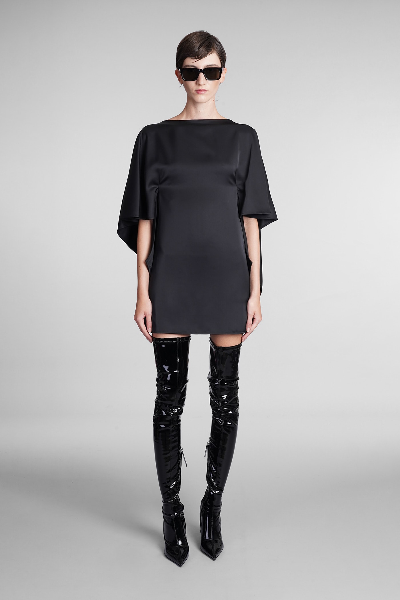 Attico Sharon Cutout Draped Satin Minidress In Black