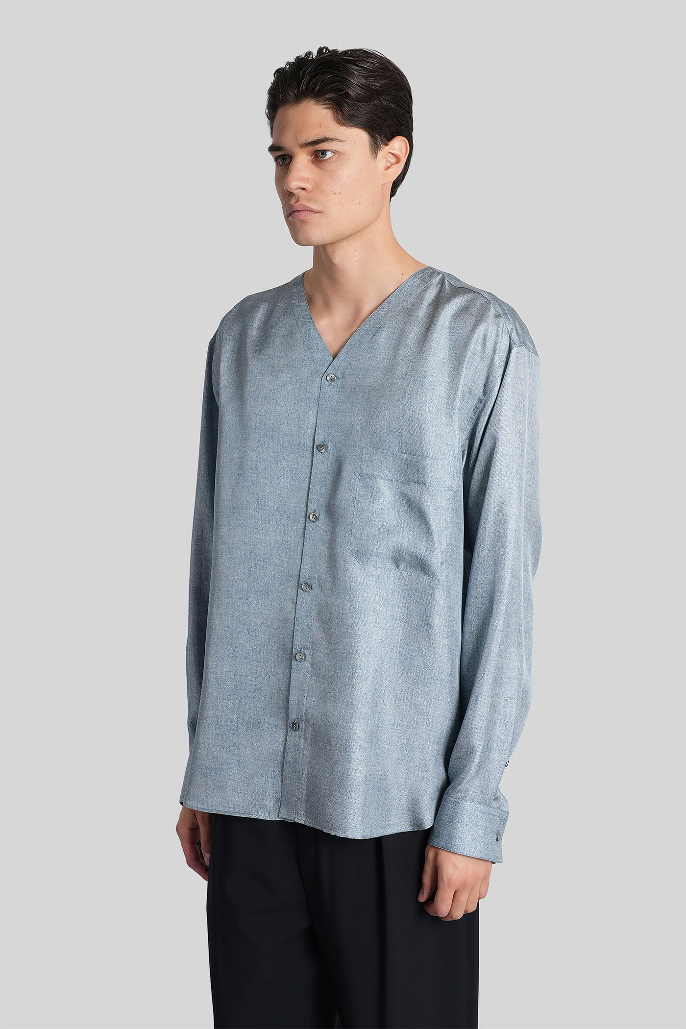 Giorgio Armani Shirt In Blue Silk In Blue
