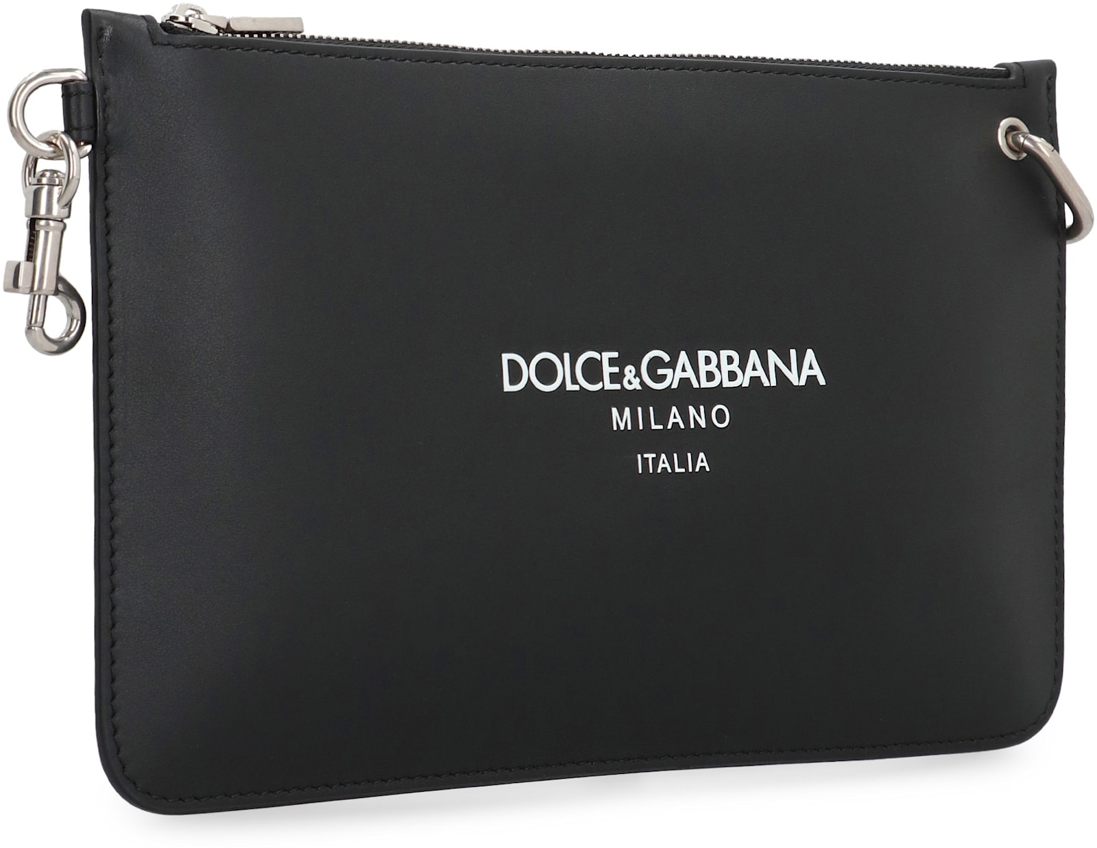 Dolce & Gabbana Necessaire Leather Flat Pouch In Black