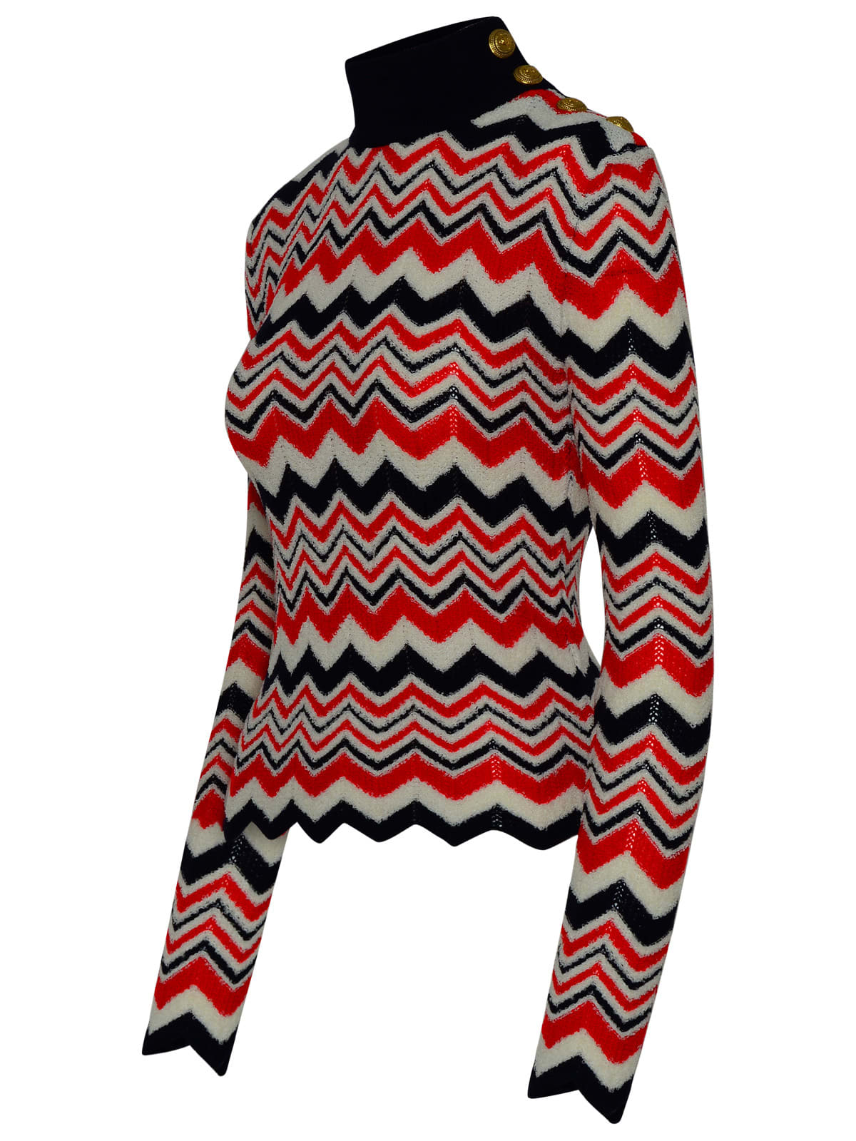 Shop Balmain Turtleneck Sweater In Blue And Red Wool Blend In Multicolor