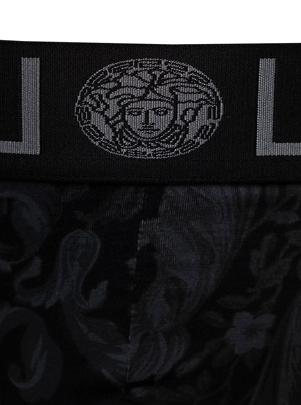 Shop Versace Black Briefs With Monocrome Baroque Print In Stretch Cotton Man