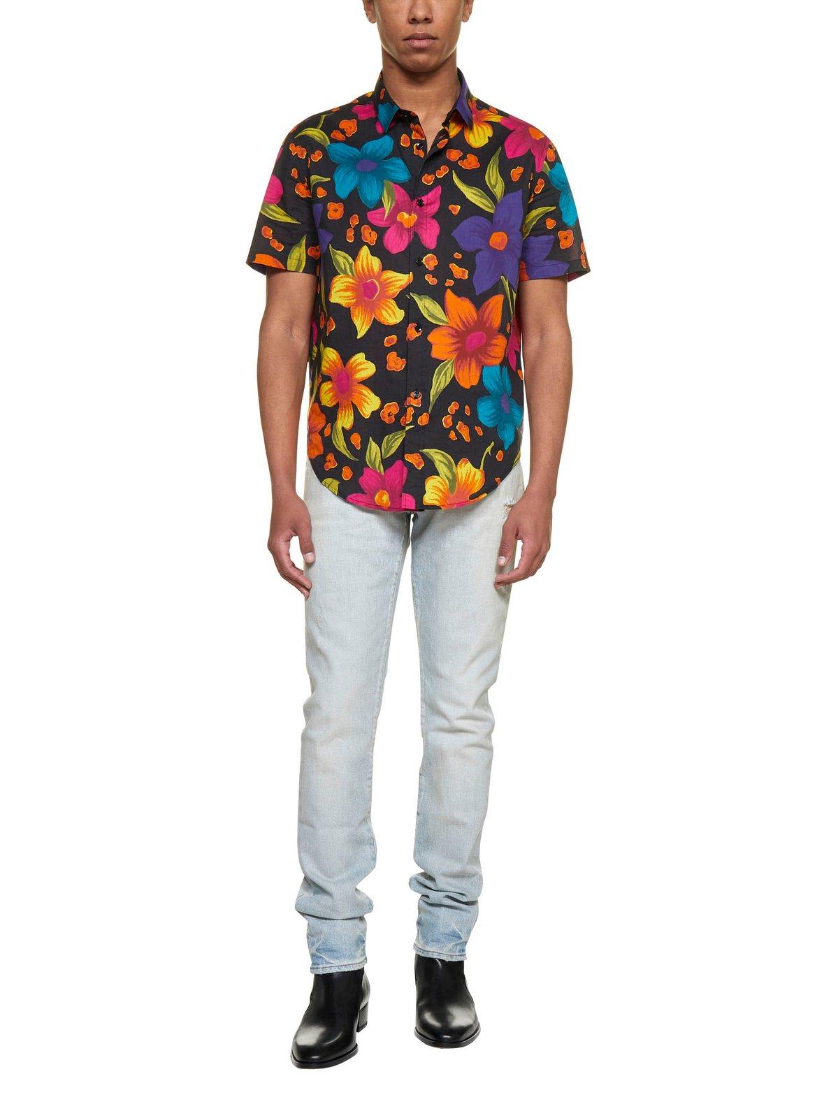 Shop Saint Laurent Floral Printed Short-sleeved Shirt In Multicolour