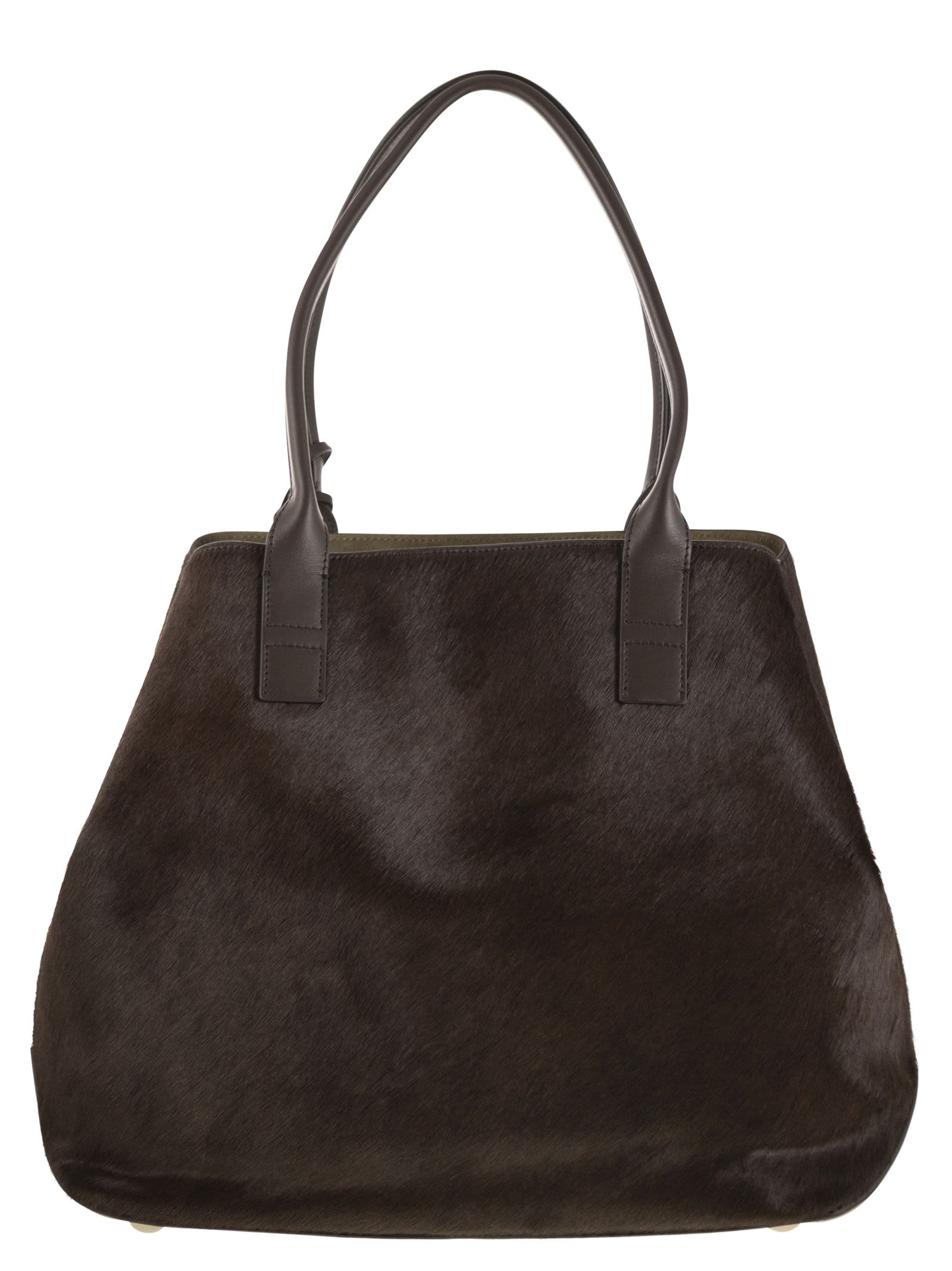 Hogan Medium Script Shopping Bag In Pony-effect Leather In Brown
