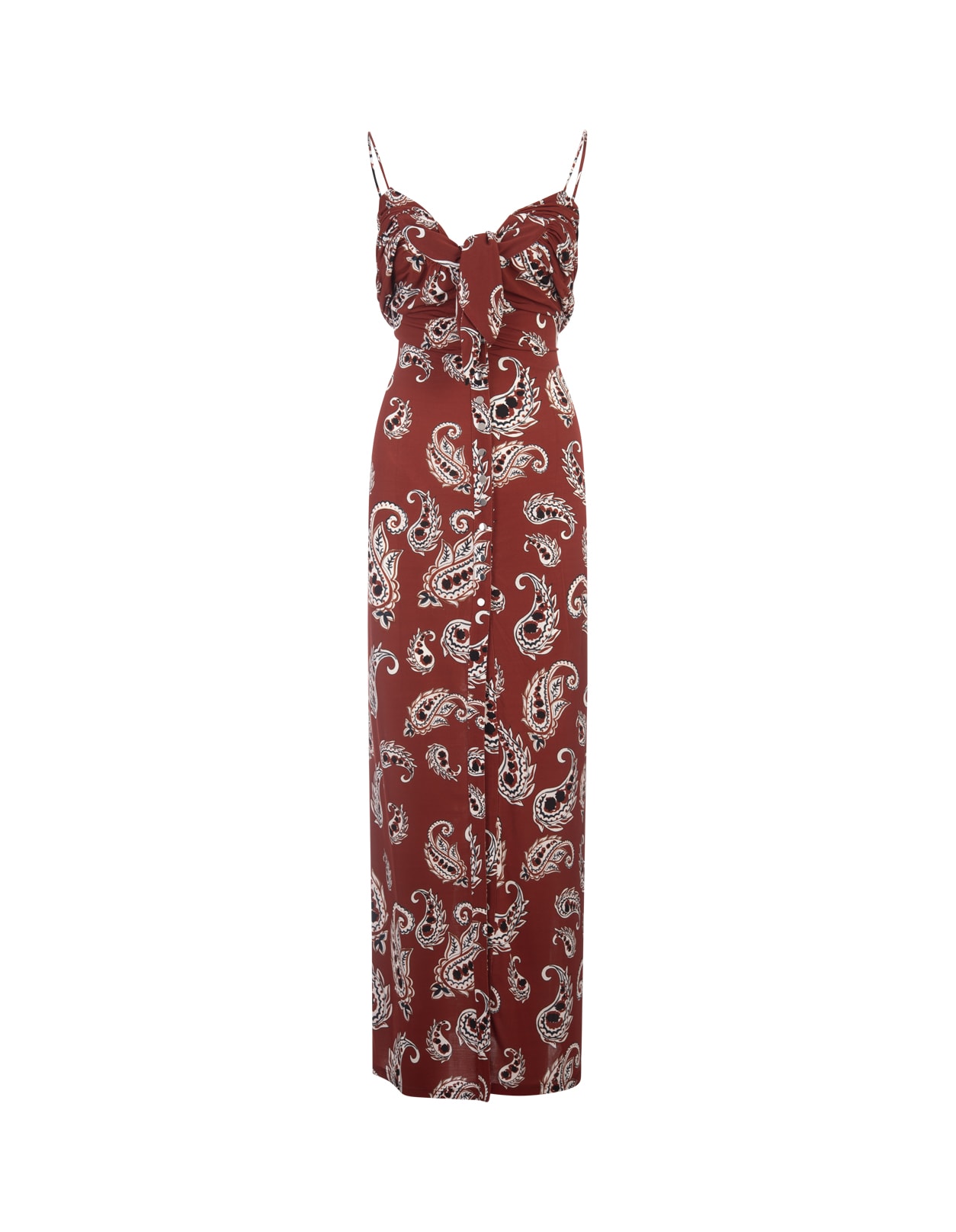 Red Printed Long Dress With Knot