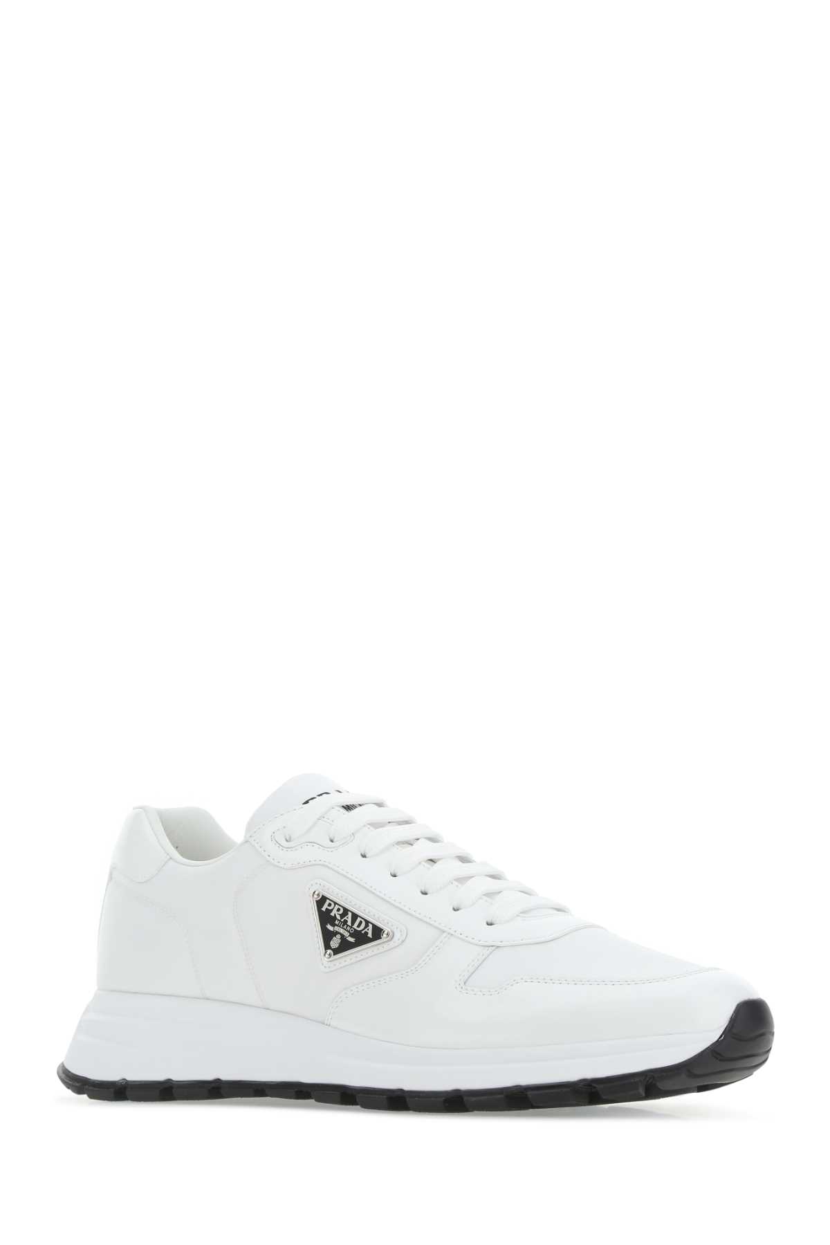 Shop Prada White Re-nylon And Leather Sneakers In F0964