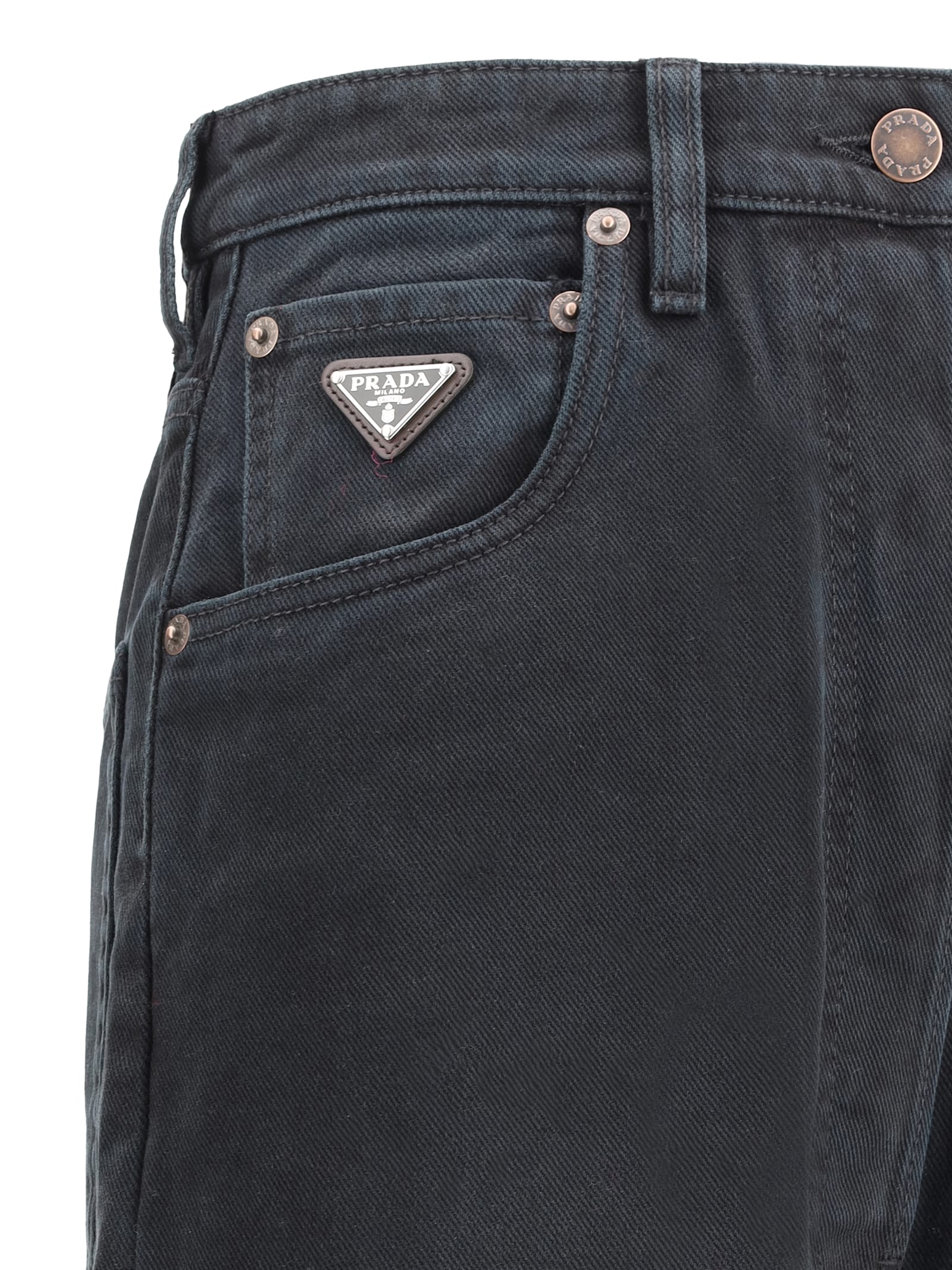 Prada Loose Fit Cotton Jeans With Belt Loops In Black