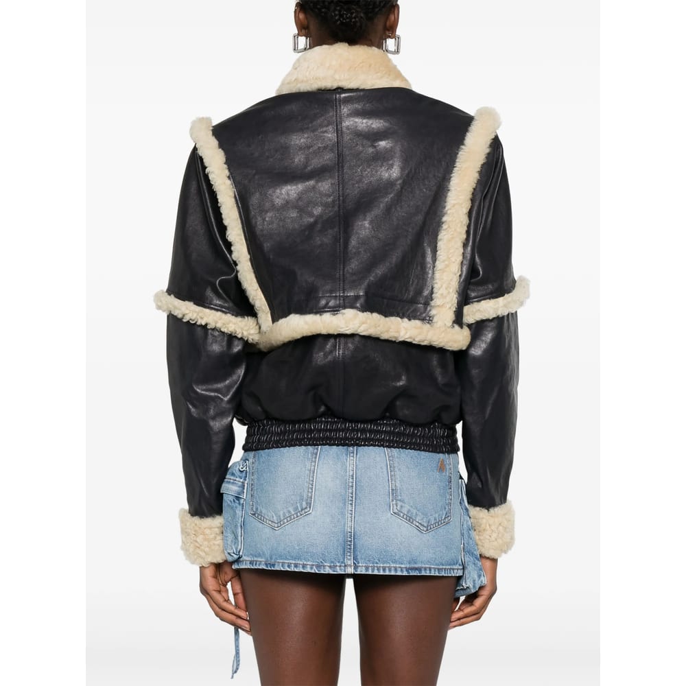 Magda Butrym Leather Jacket With Unique Fur Insert In Black