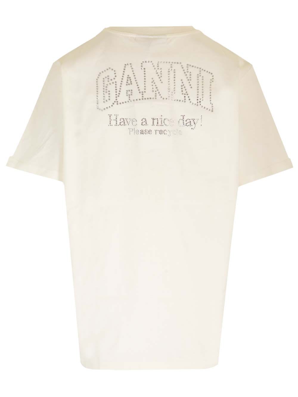 Ganni Basic T-shirt With Strass In White