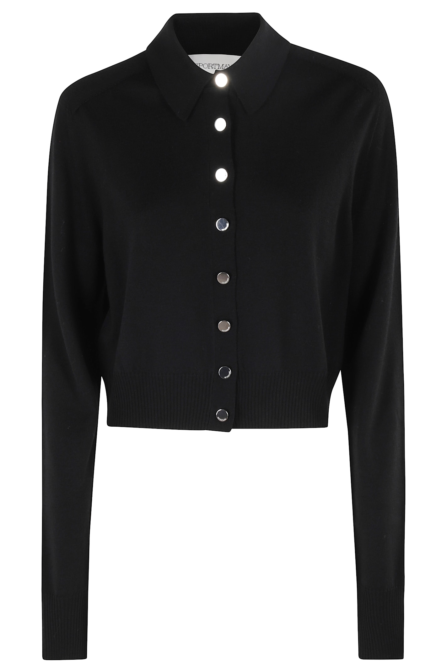 Sportmax Virgin Wool Cardigan With Classic Collar And Retro Charm In Black