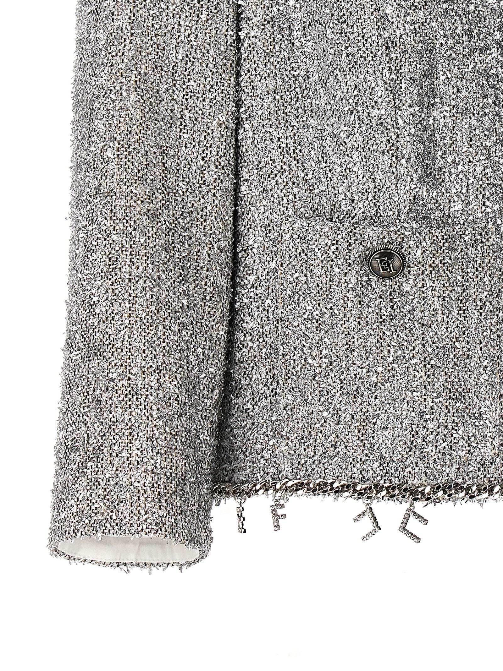 Shop Elisabetta Franchi Lurex Tweed Crop Jacket In Silver