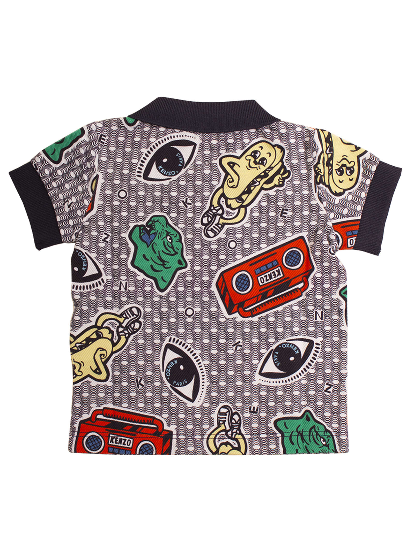 Shop Kenzo Newborn Polo Shirt With Print In Gray
