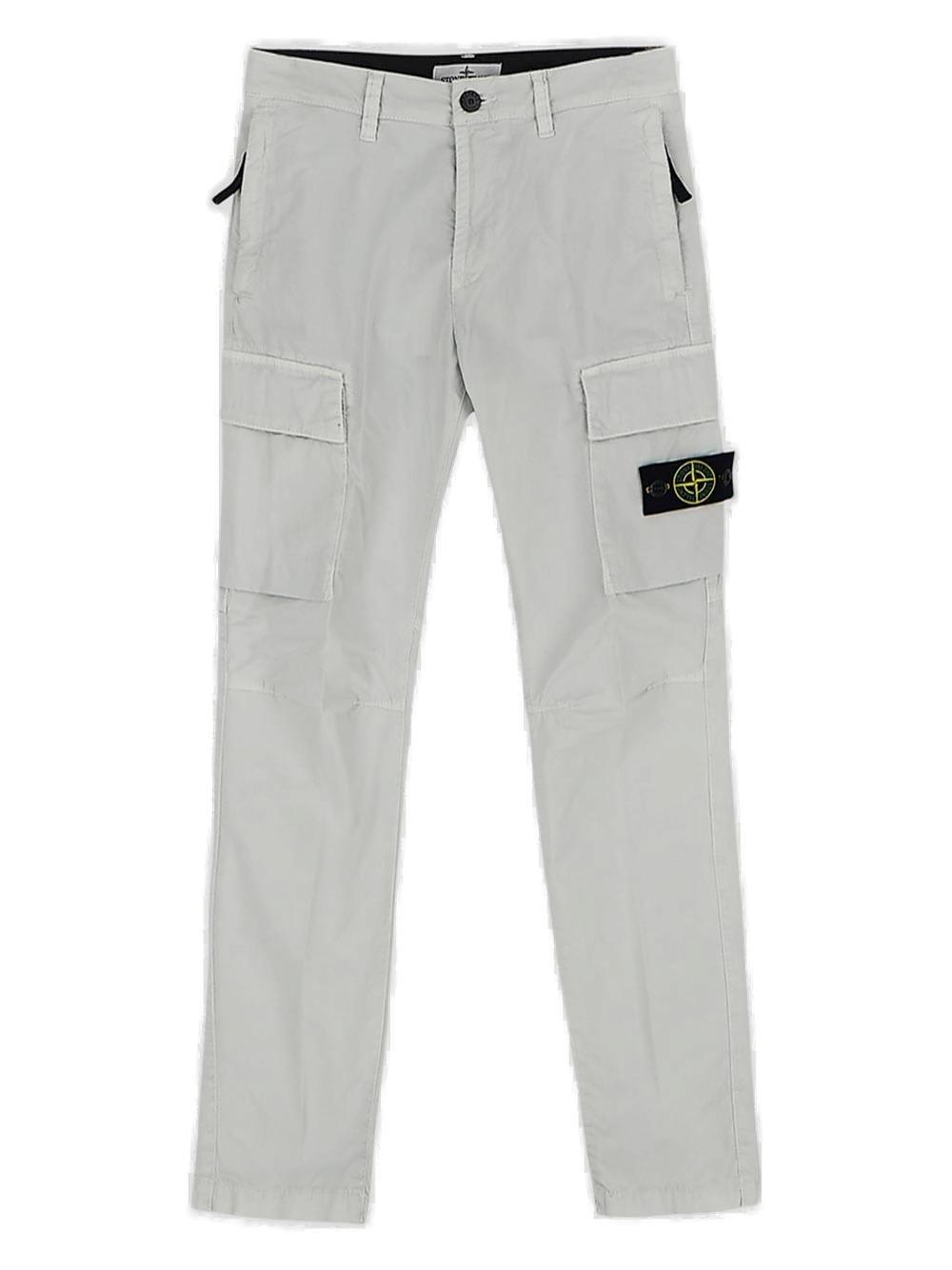 Shop Stone Island Compass-patch Straight-leg Cargo Trousers In Grigio