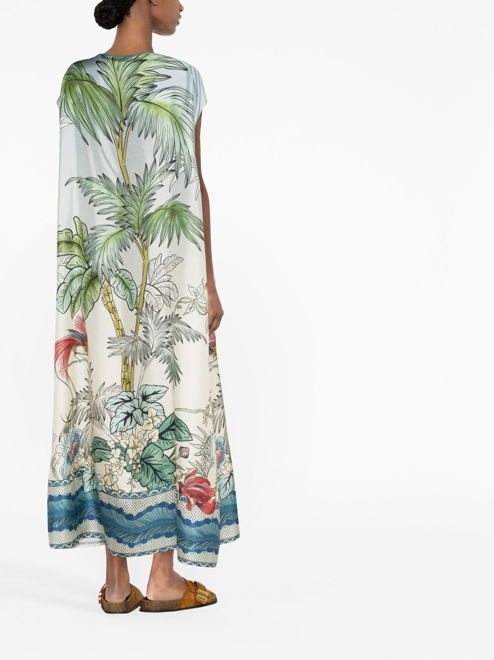 F.r.s For Restless Sleepers Short Printed Silk Kaftan Dress In Blue