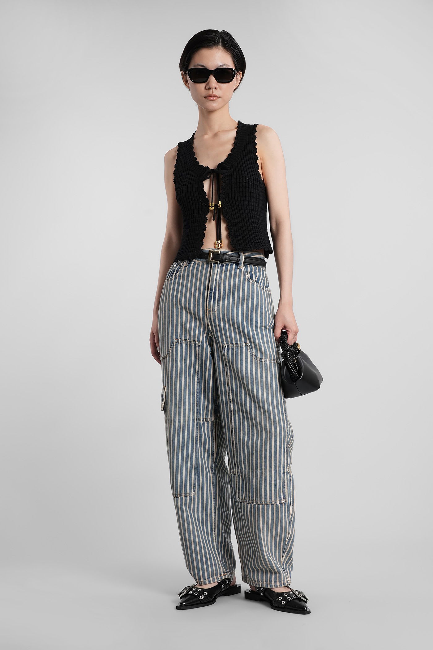 Ganni Light Stripe Denim Carpenter Jeans In Multi