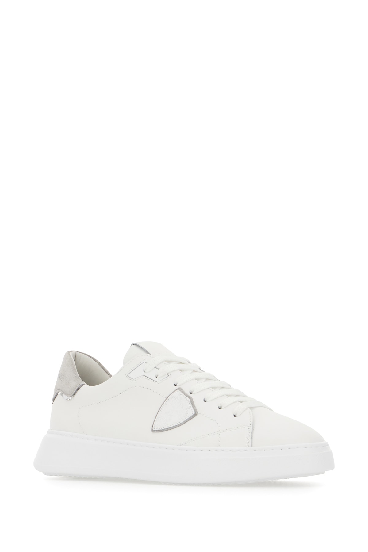 Philippe Model White Leather Temple Sneakers In Bianco Grigio