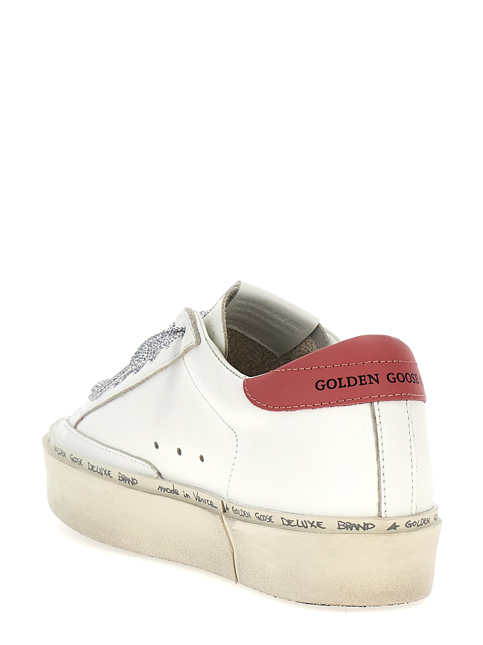 Golden Goose Leather Distressed Sneakers Metallic Detail In White