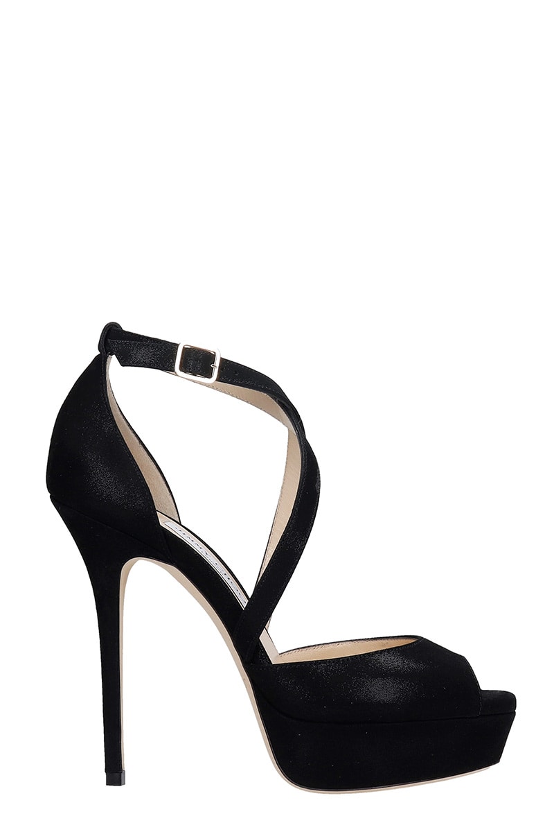 Buy Jimmy Choo Jenique 125 Sandals In Black Suede online, shop Jimmy Choo shoes with free shipping