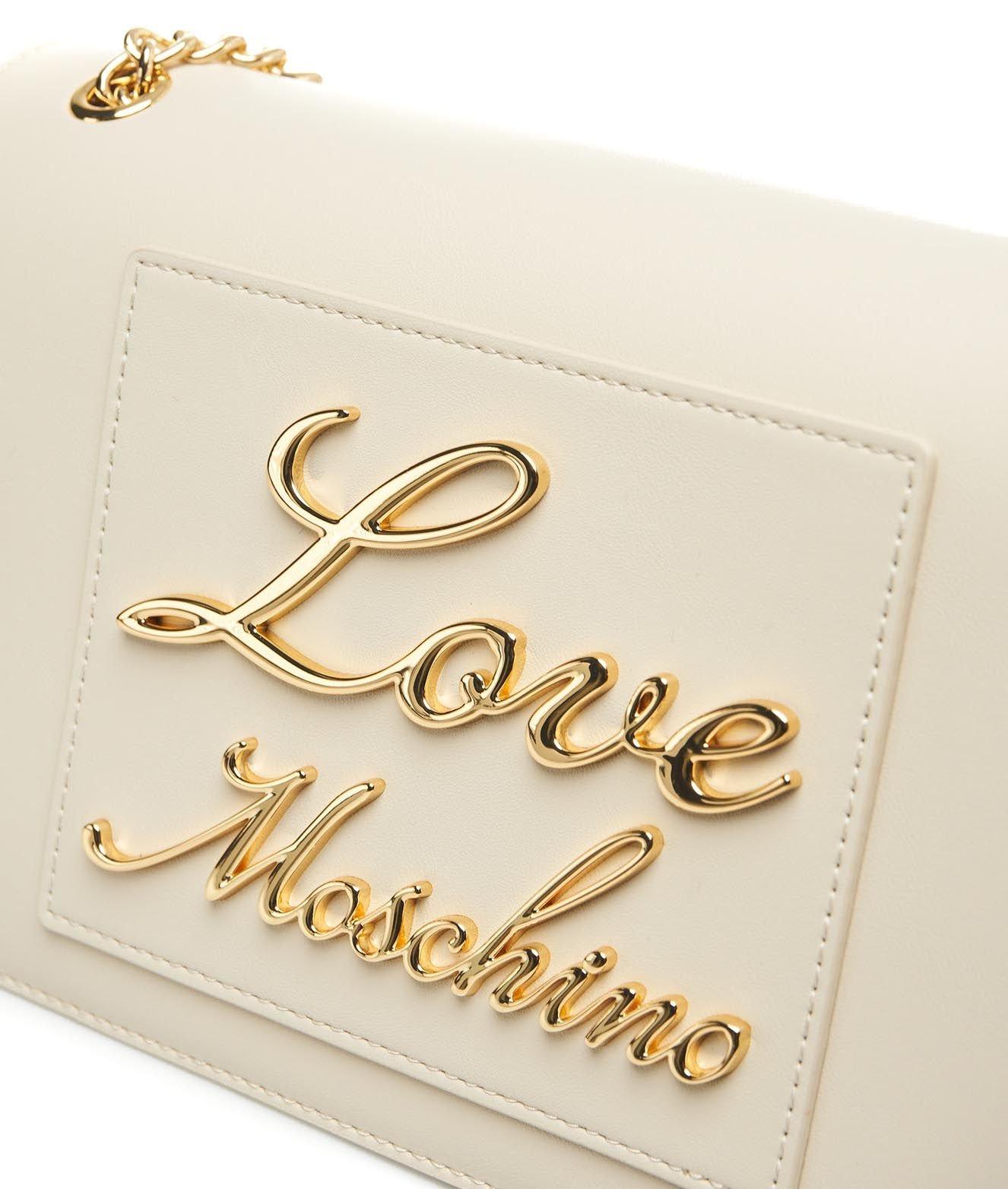 Shop Moschino Logo Lettering Chain Linked Shoulder Bag In Avorio