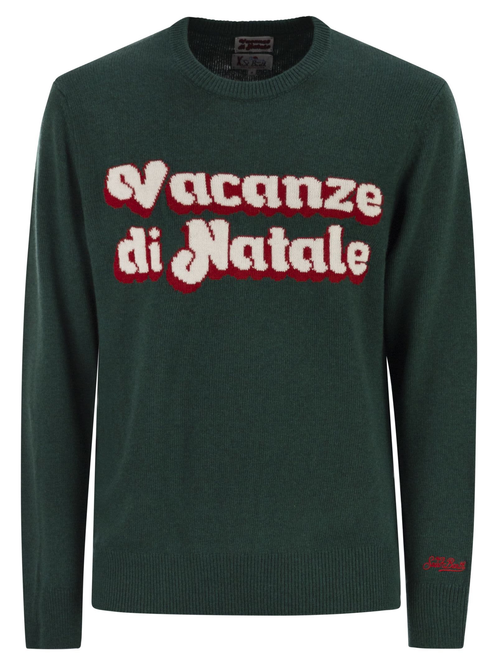 Mc2 Saint Barth Heron - Crew Neck Sweater With Embroidery On The Front In Green
