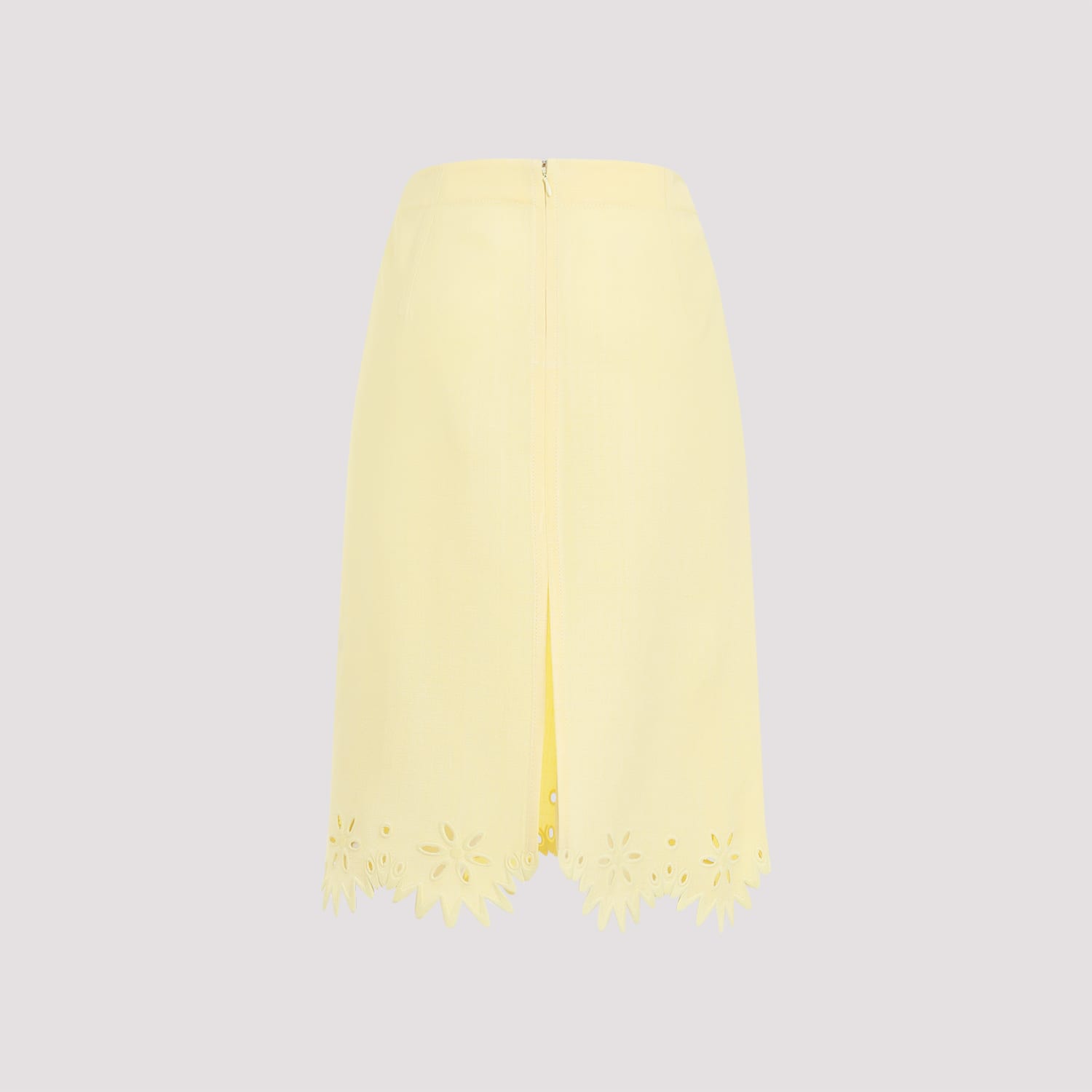 Shop Bottega Veneta Grainy English Embroidery Midi Skirt In Chalk Banana