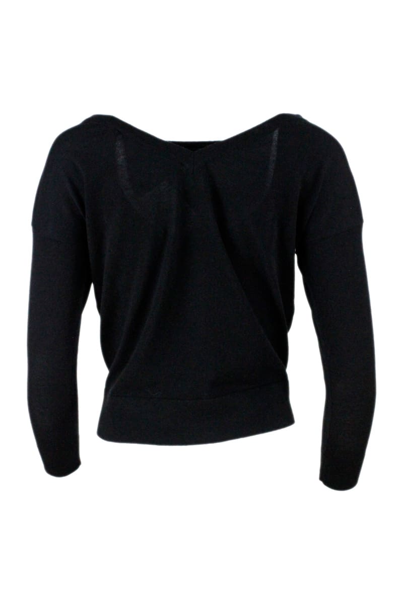 Shop Fabiana Filippi Wool Blend Sweater With Knot In Black