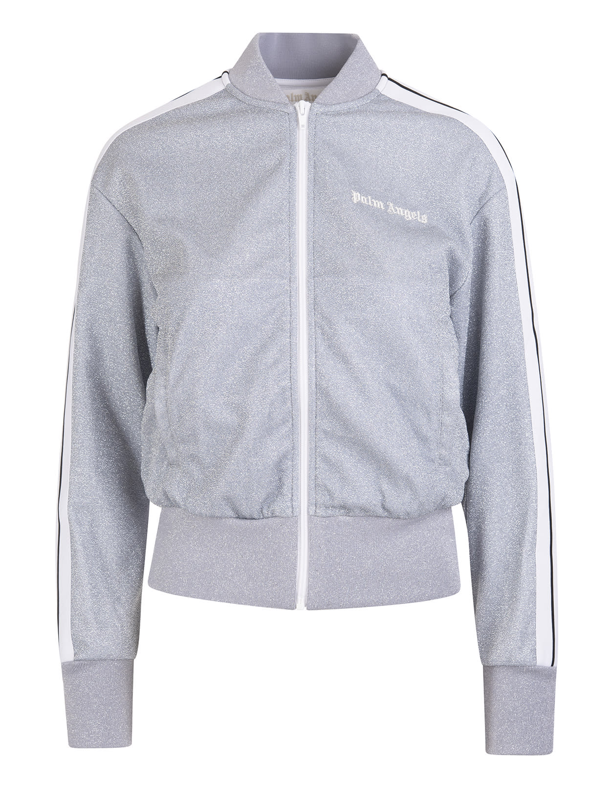 Palm Angels Woman Light Grey Glitter Sweatshirt With Zip And Contrast Bands