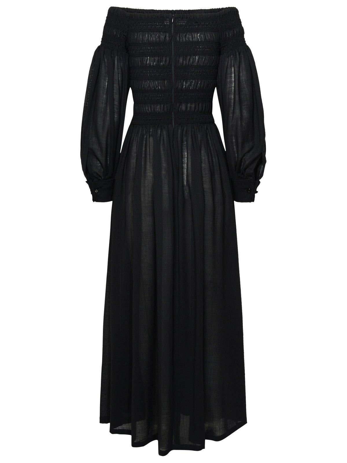 Shop Max Mara Off-shoulder Long-sleeved Dress In Black