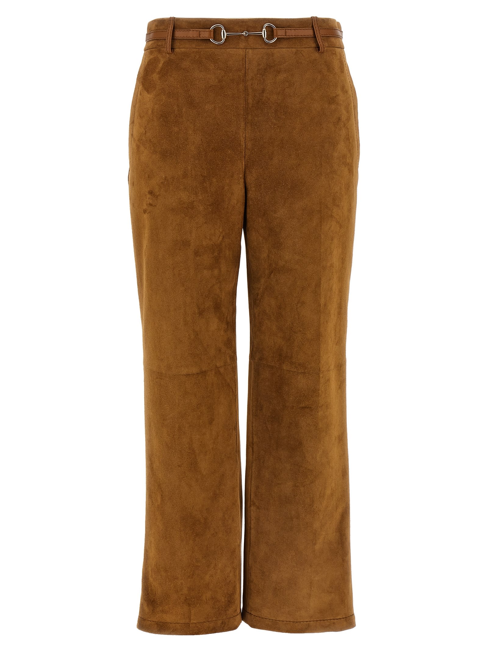 Gucci Horse Collar Button-down Trousers In Brown