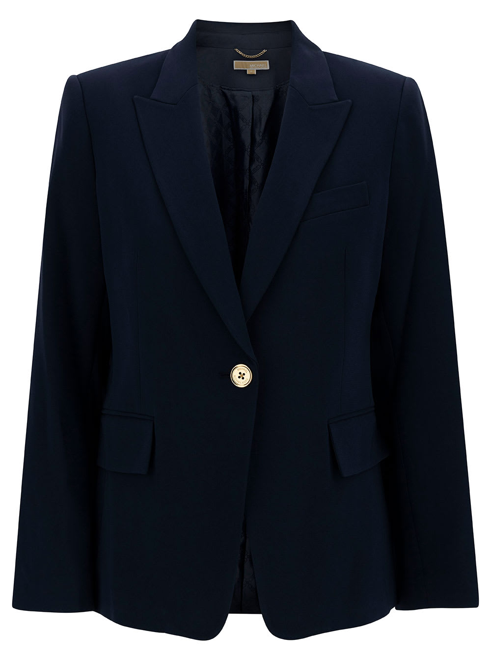 Michael Kors Blue Single-breasted Jacket With Golden Buttons In Tech Fabric Woman In Midnight Blue