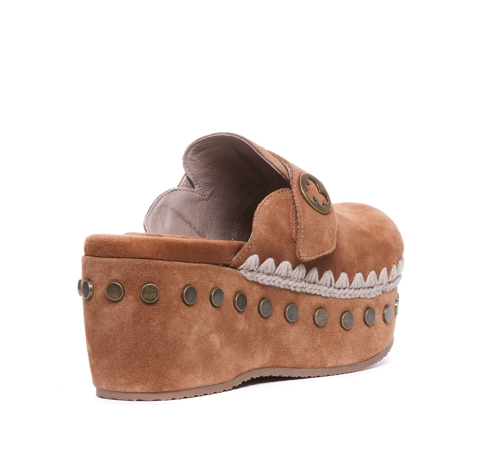 Shop Mou Plain Suede Clog In Brown