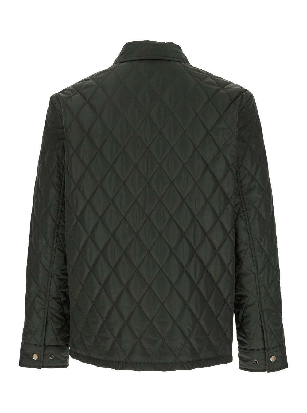 Shop Burberry Green Quilted Jacket With Classic Collar In Tech Fabric Man