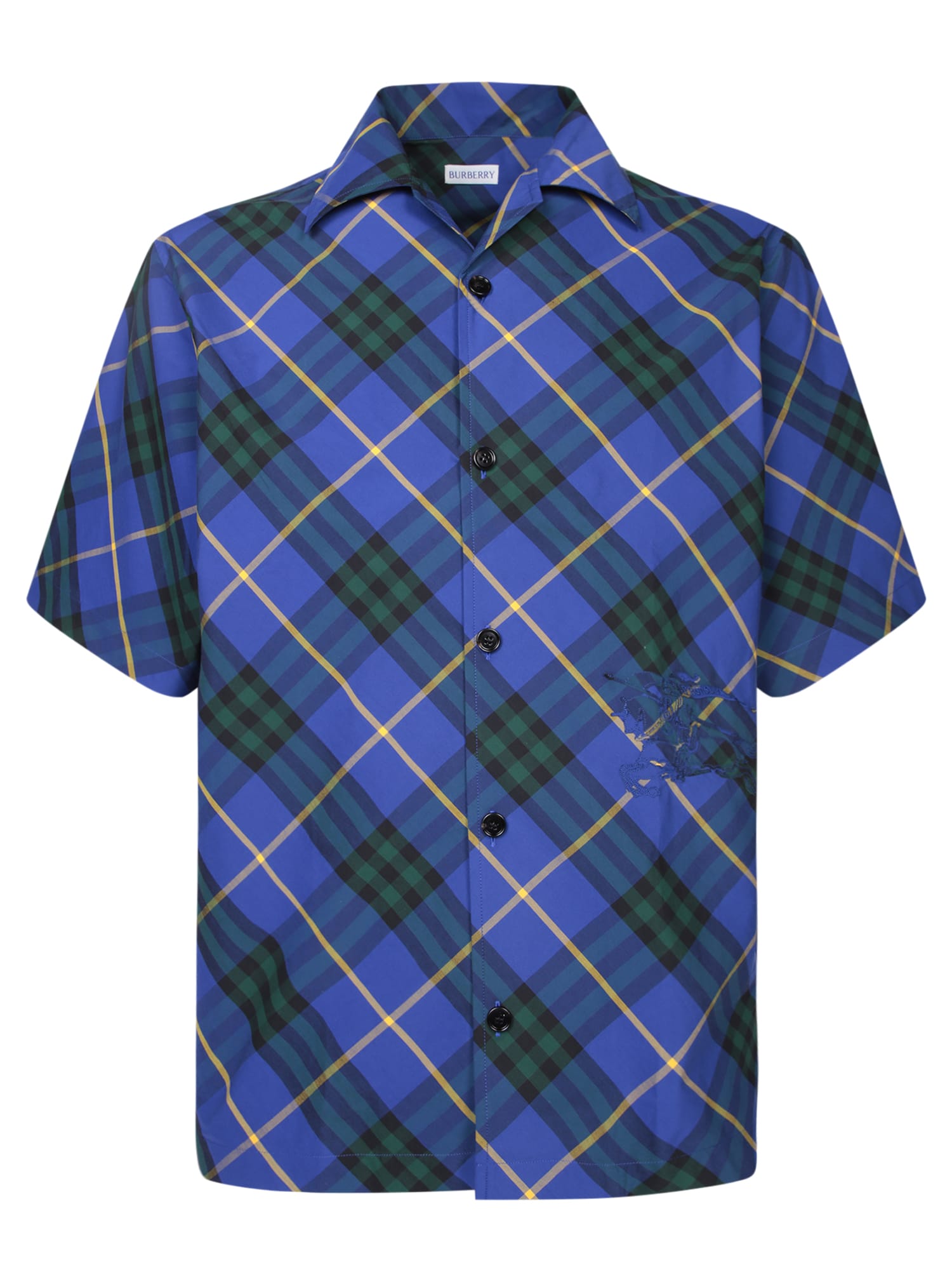 Shop Burberry Blue Cotton Bias Check Shirt