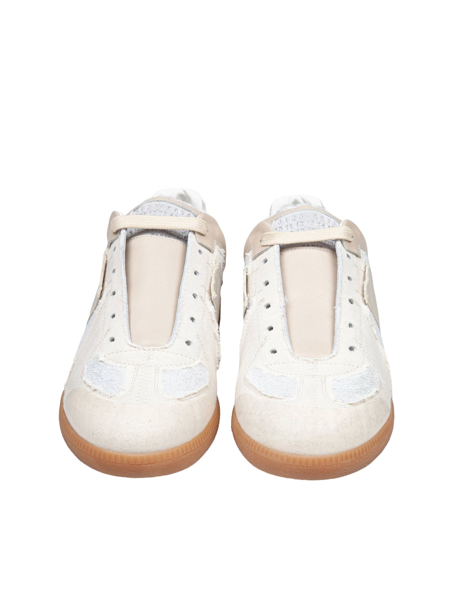 Shop Maison Margiela Replica Sneakers In Reversed Suede In Beige