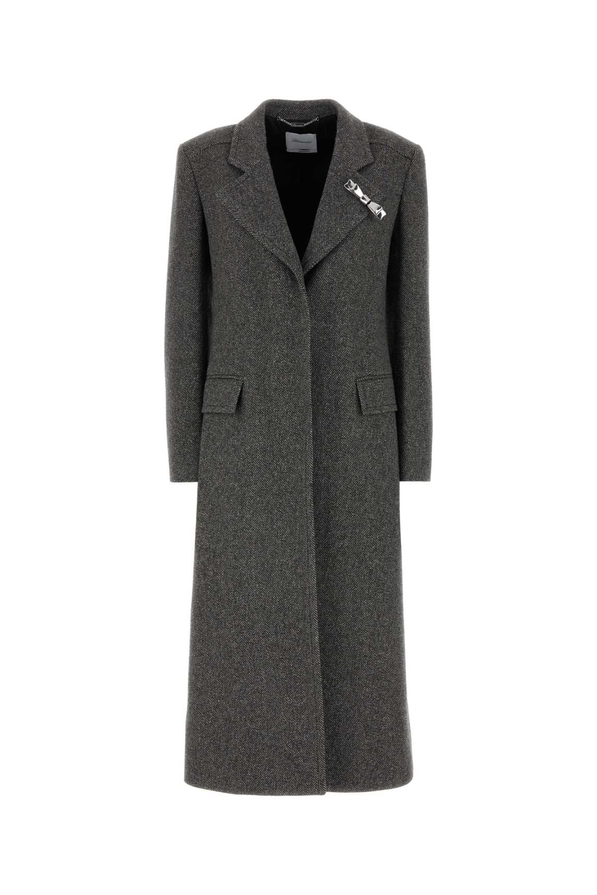 Shop Blumarine Embroidered Wool Blend Coat In Greycastlerock/tort