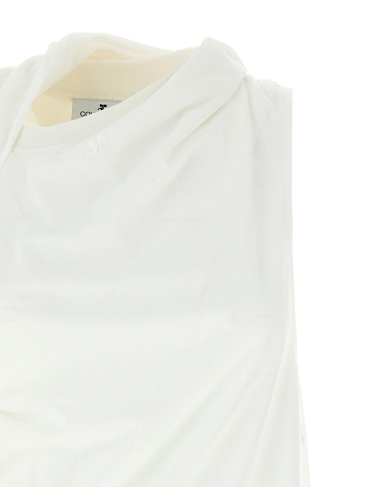 Shop Courrèges Asymmetric Off-shoulder Draped T-shirt In Heritage White