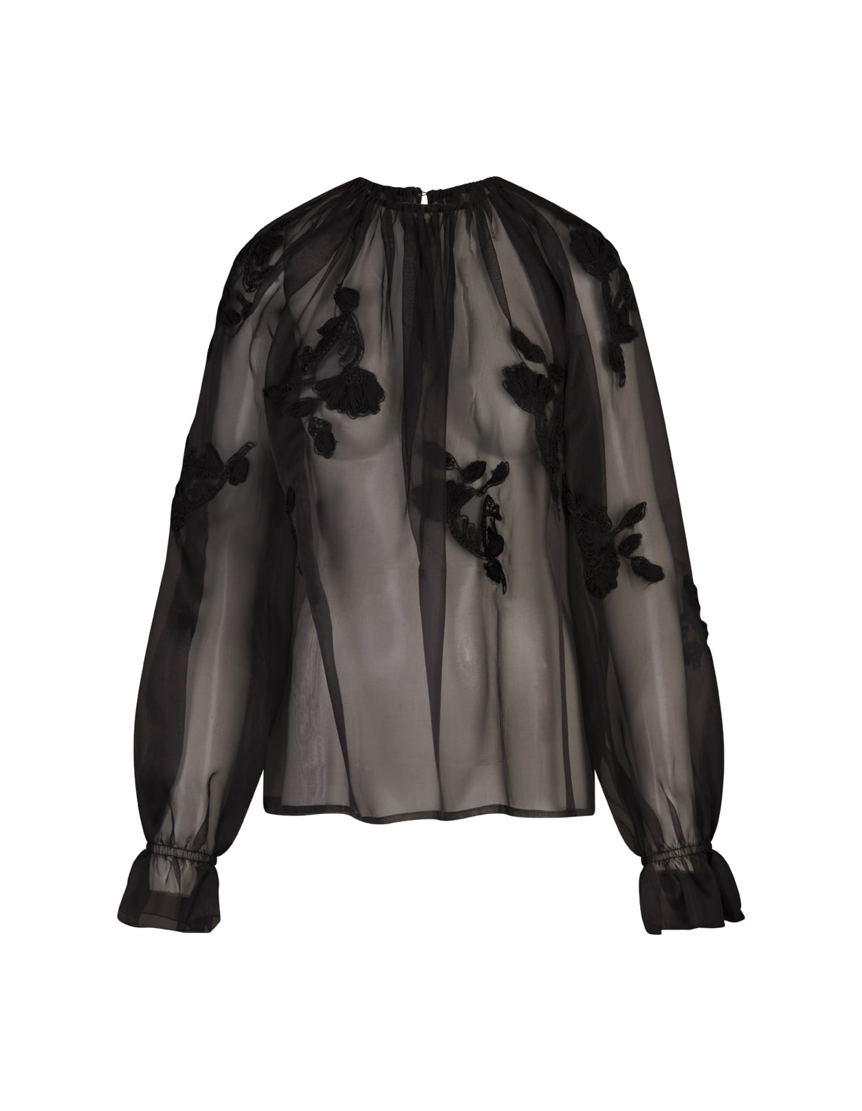 Shop Ermanno Scervino Black Organza Blouse With Macramé Lace