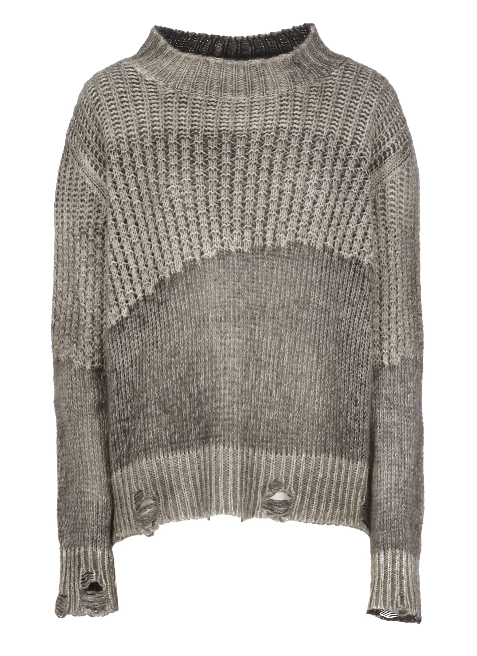 Avant Toi Ribbed Distressed Cashmere-silk Blend Sweater In Gray