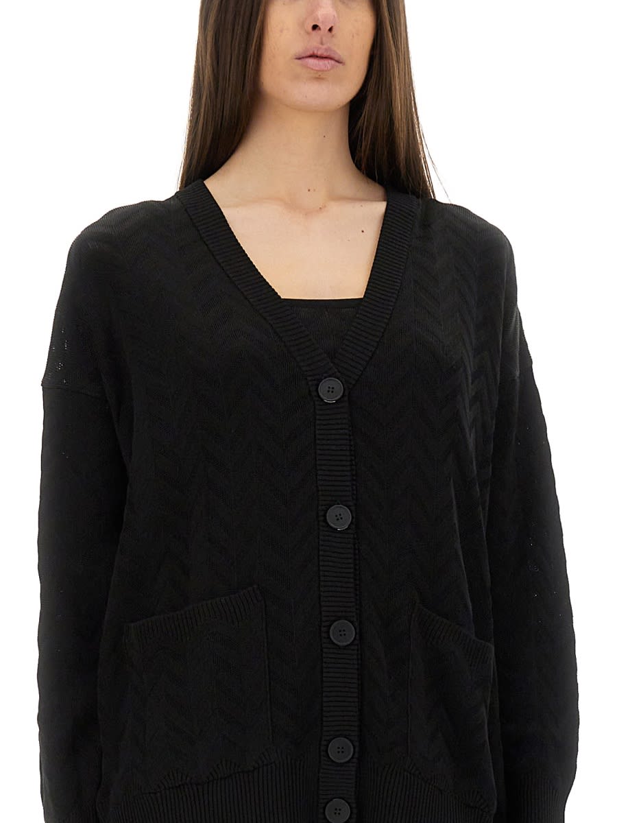 Shop Missoni Chevron Pattern Cardigan In Black