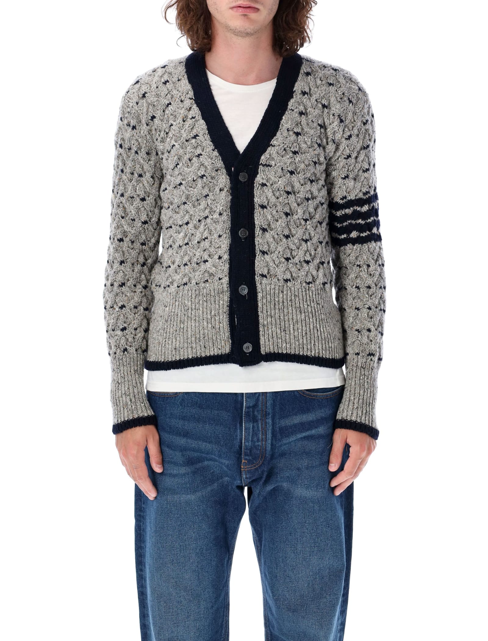 Shop Thom Browne All-over Cable Stitch Classic Cardigan In Lt Grey