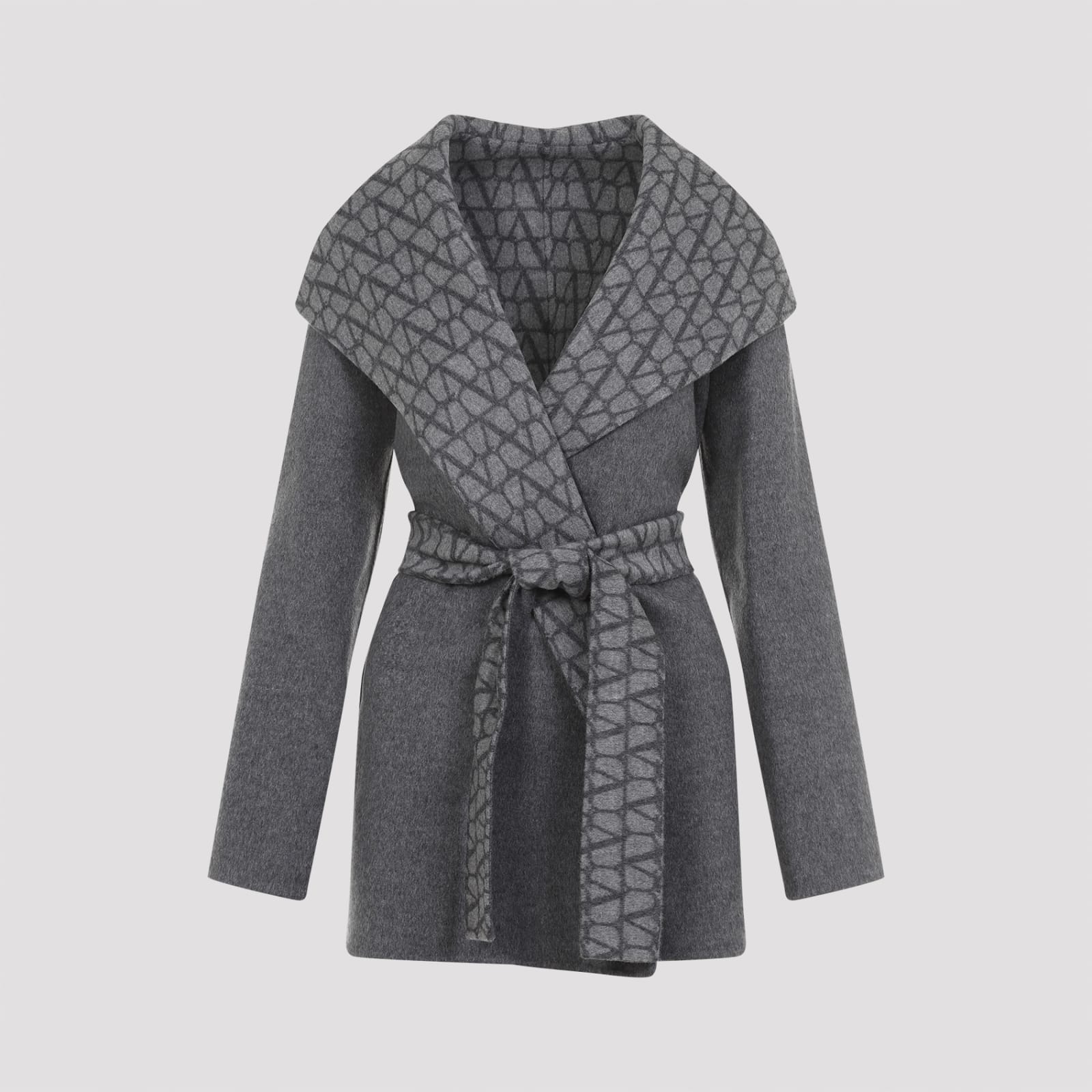 Shop Valentino Double Coat In Grey