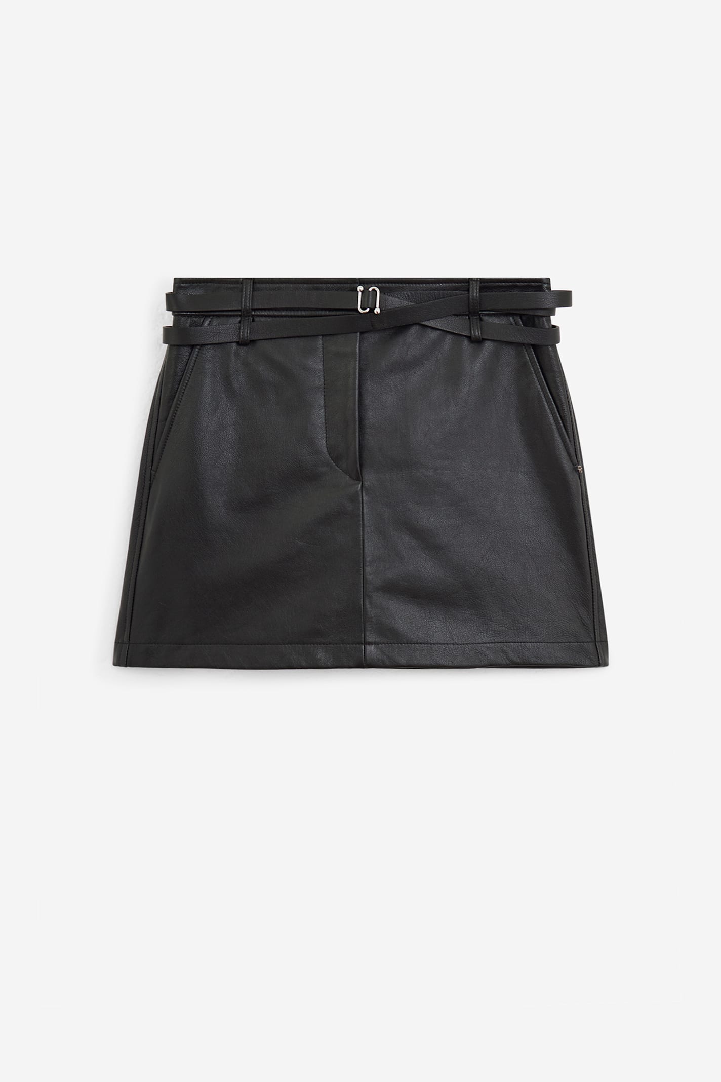 Sportmax Belted Leather Mini Skirt In Black