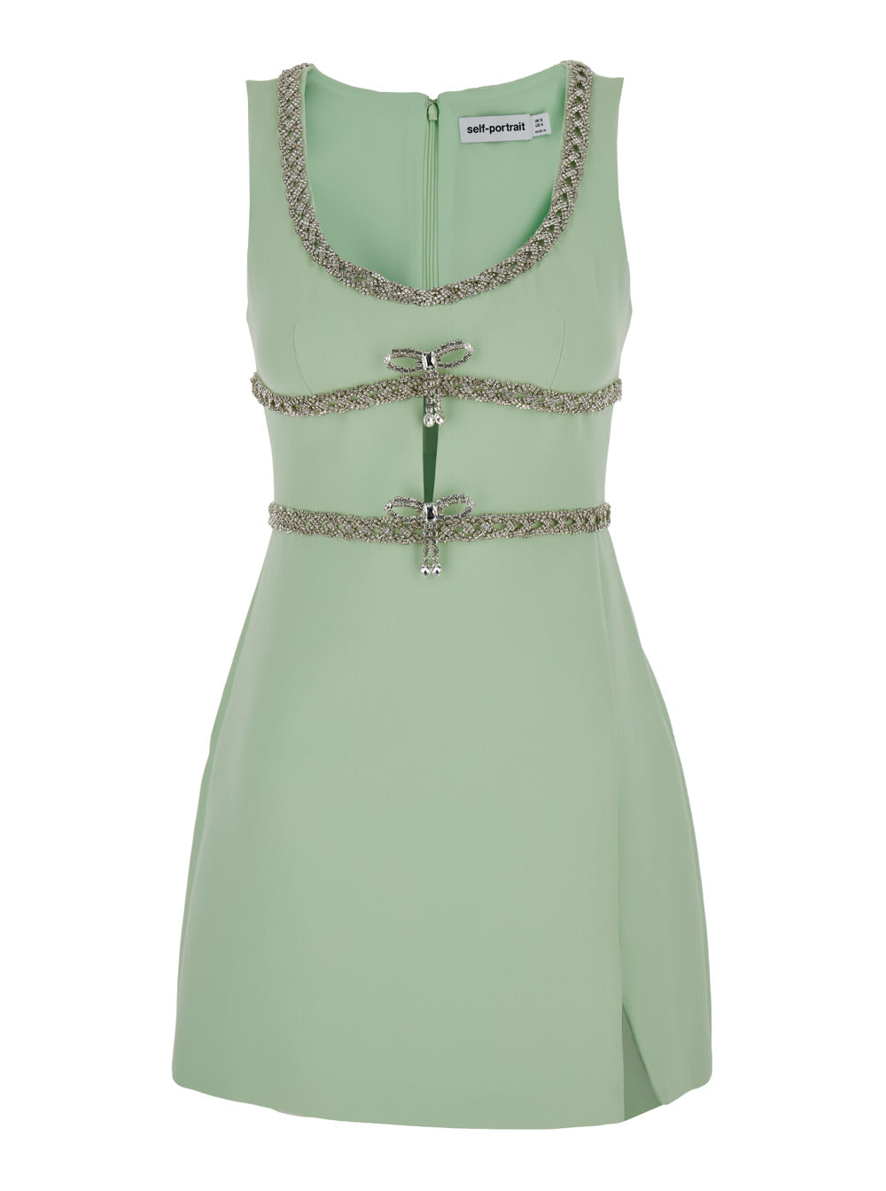 Shop Self-portrait Mini Mint Green Dress With Bows And Crystals In Fabric Woman