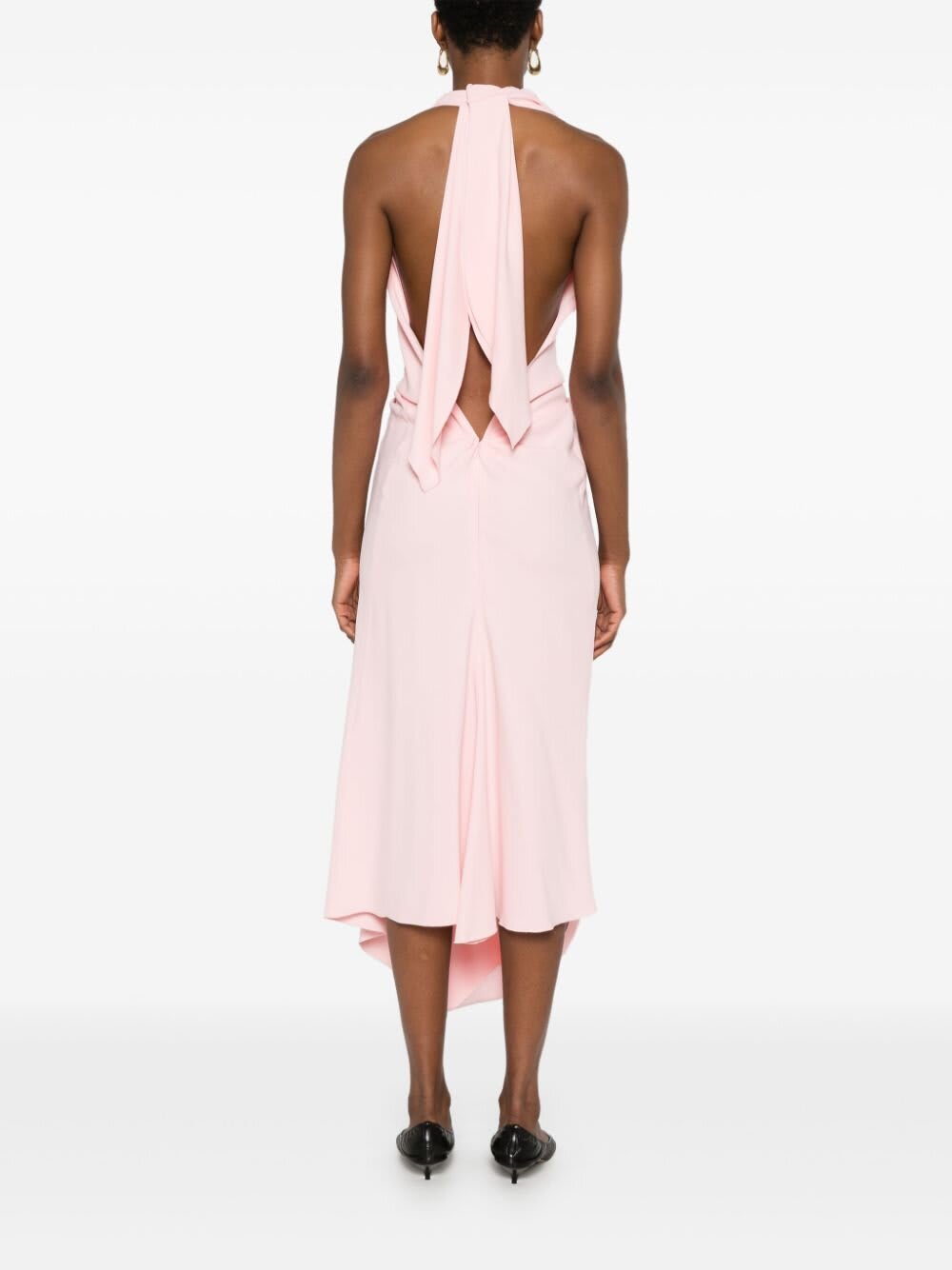 Shop Victoria Beckham Abito Midi Con Sciarpa In Candy Floss