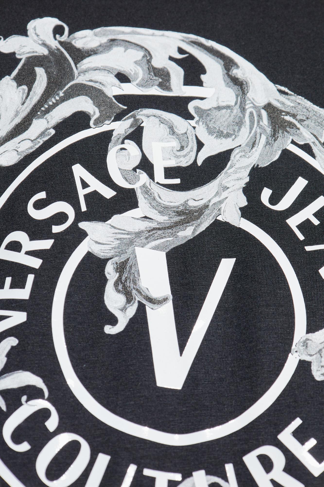 Versace Jeans Couture Short-sleeve Cotton T-shirt With Ornamental Logo Detail In Black
