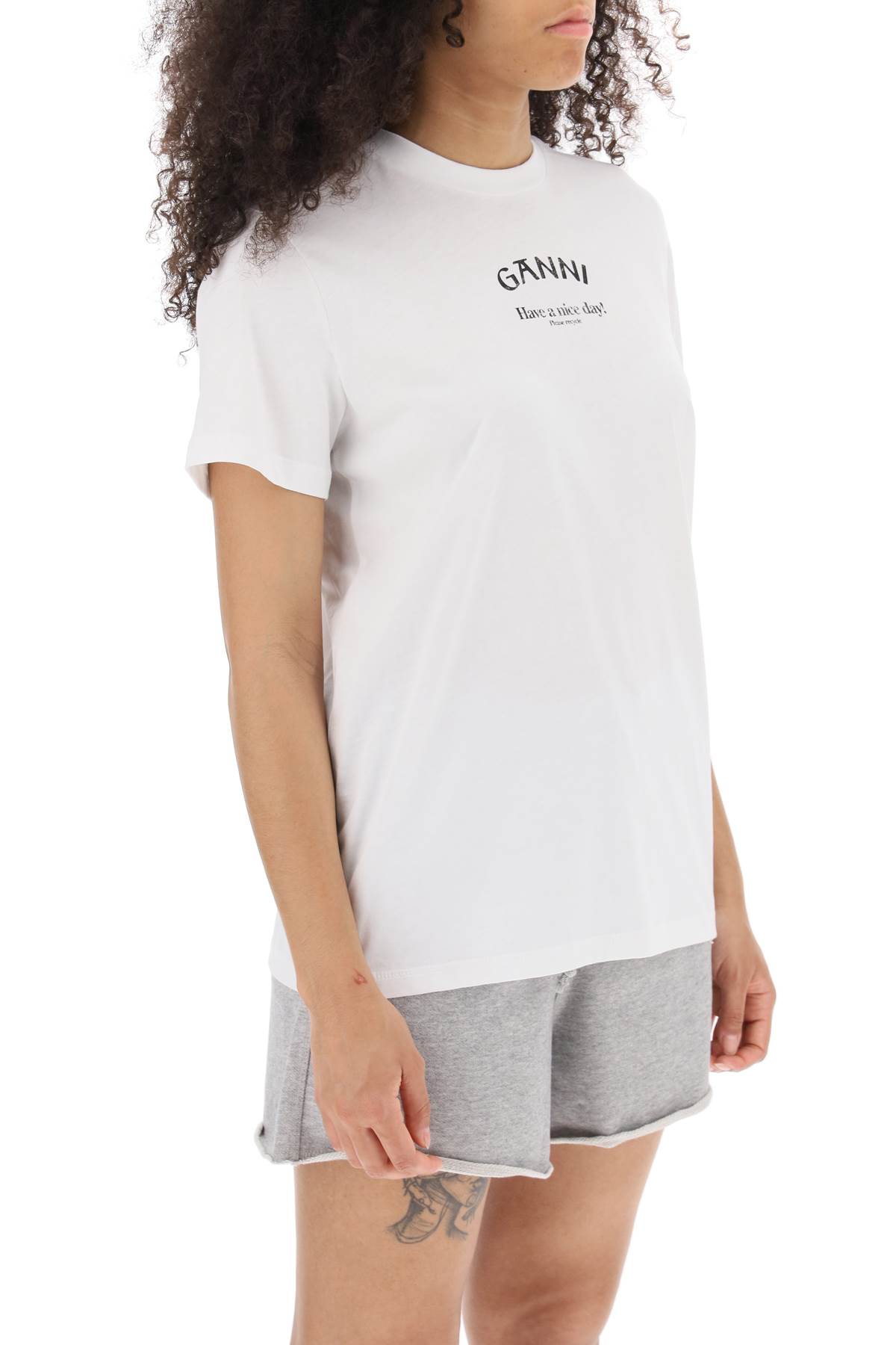 Shop Ganni Lettering Print T-shirt In White/black